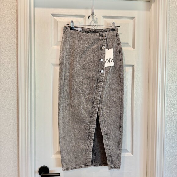 [⭐ PRICE FIRM] ZARA Denim Crossover Midi Skirt in Dark Gray Z1975 SMALL S - Picture 4 of 16